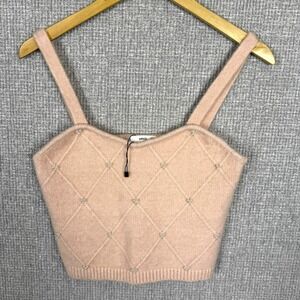 MNG Sz S Wool Blend Crop Top Sweater Embellished Fairy Coquette Cottage Pink